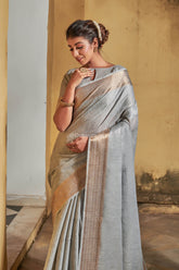 Premium Sky Blue Golden Zari Worked Border Heavy Banarasi Saree